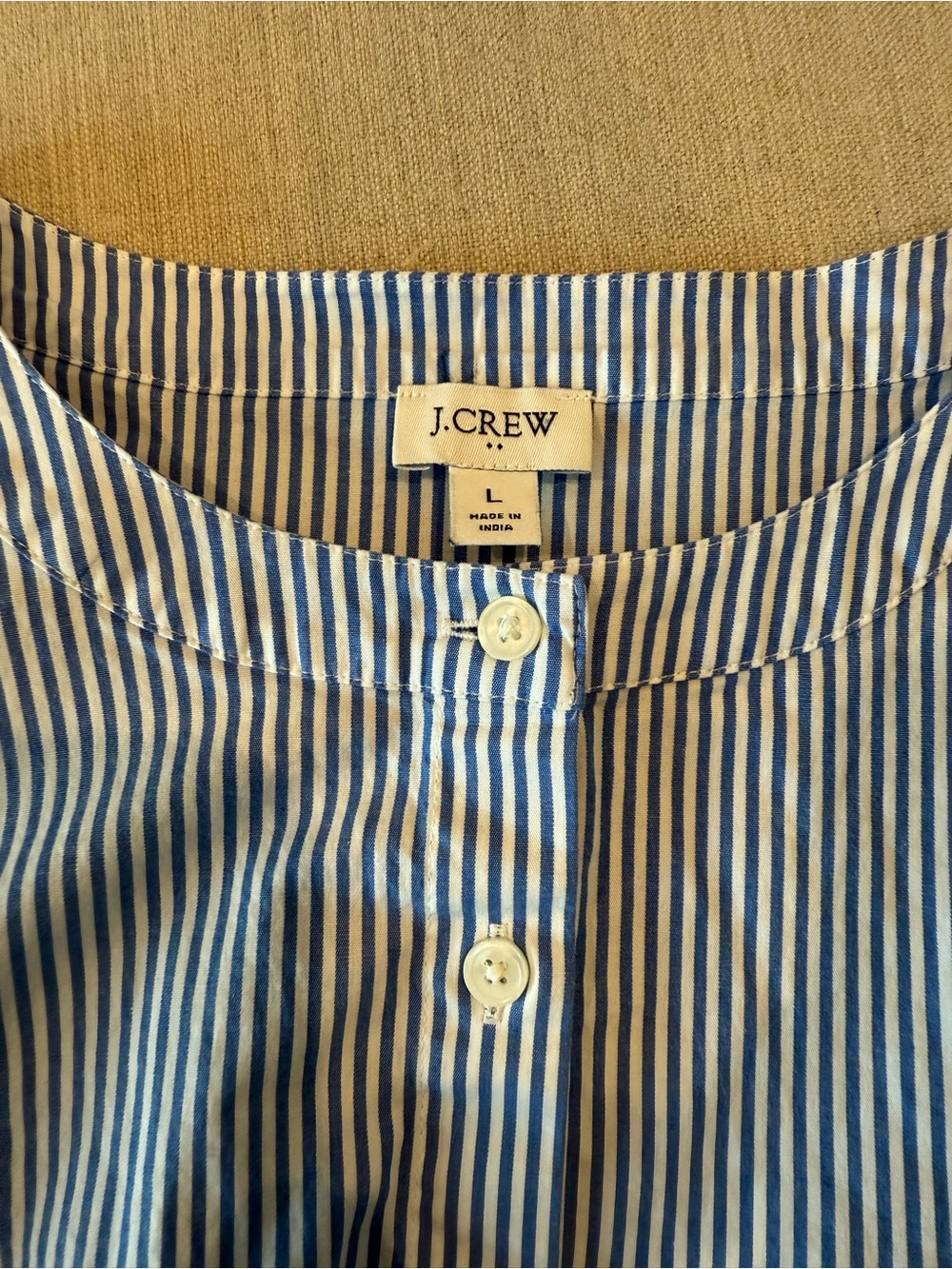 J. Crew Blue and White Striped Puff-Sleeve Button-Front Top - Picture 6 of 9
